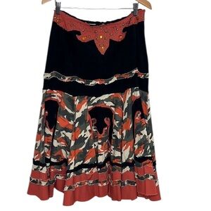 Miss Me Black Orange Jeweled Flair Camo Skirt Women Size L